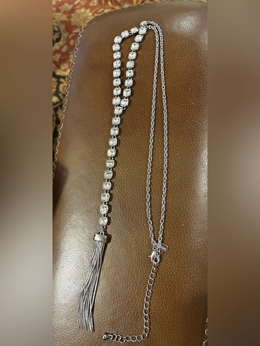 Silver Crystal Tassel Necklace - Elegant Women's Jewelry